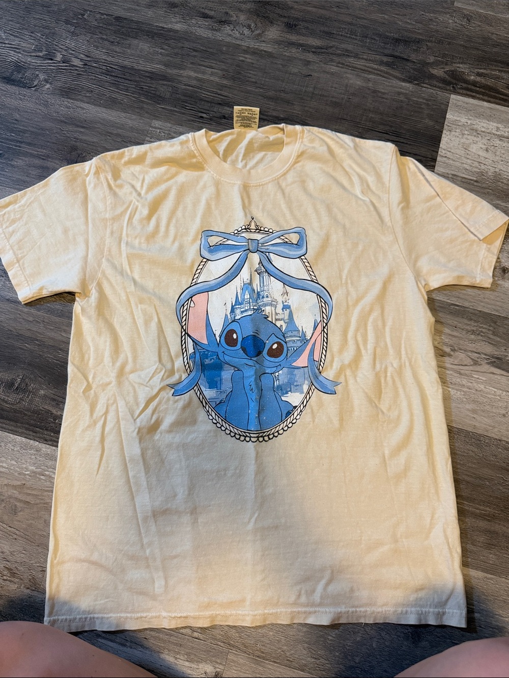 Cream T-Shirt with Blue Stitch Graphic